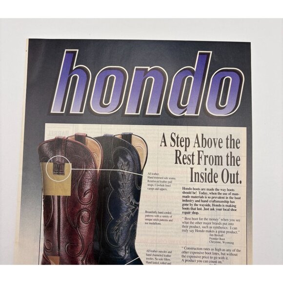 Hondo Boots Vintage Print Ad1990s Western Cowboy Fashion El Paso TX - Picture 4 of 7